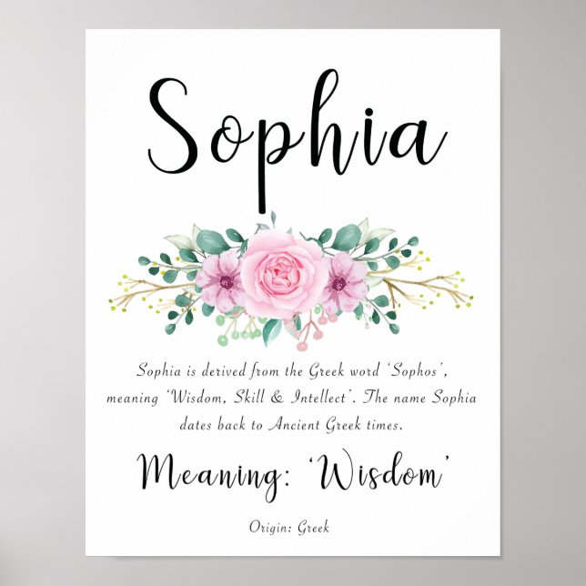 Affiche Sophia Name Signifie Imprimer avec des fleurs rose (Devant)