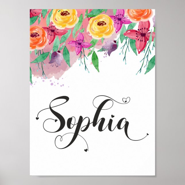 Affiche Sophia nom signe Sophia floral Calligraphie Baby (Devant)