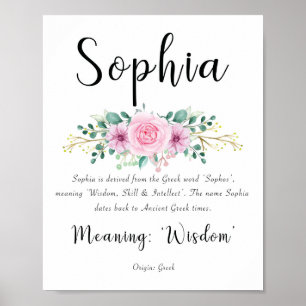 Affiche Sophia nom signifiant Imprimer avec fleurs roses 8