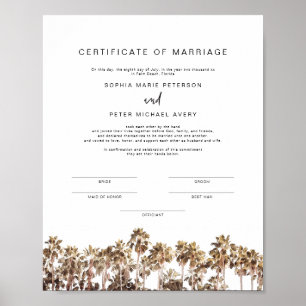 Affiche SOPHIA Tropical Beach Palm Certificat de mariage P