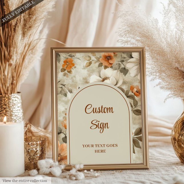 Affiche Sophisticated Boho Copper Ivory Sage Floral Custom (Sophisticated Boho Copper Ivory Sage Floral Custom Sign)