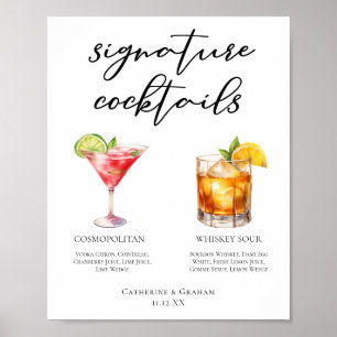 Affiche Sophisticated Mariage Signature Cocktails Menu