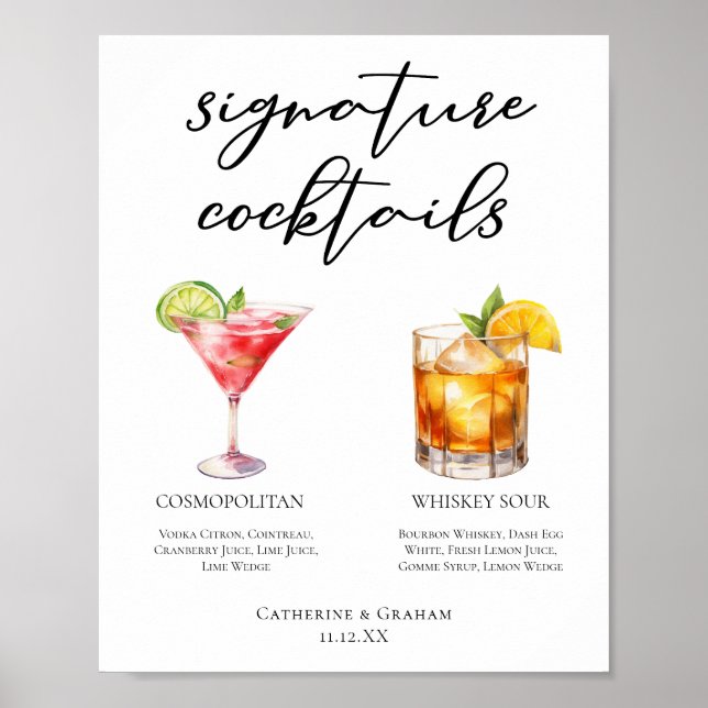 Affiche Sophisticated Mariage Signature Cocktails Menu (Devant)