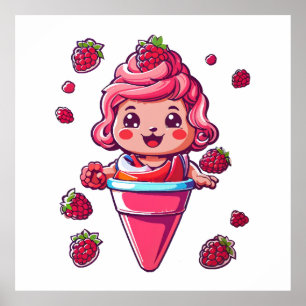Affiche Sorbet framboise Kawaii