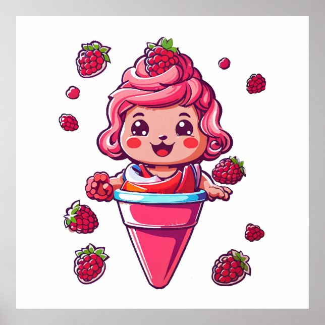 Affiche Sorbet framboise Kawaii (Devant)