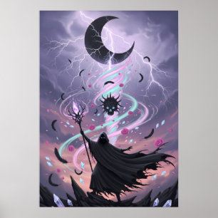 Affiche Sorcier Arcanique Pastel Goth avec Bâton de Crista