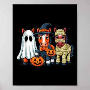 Affiche Sorcière à cheval rétro Y Halloween Citrouilles Ho