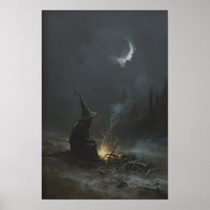Affiche Sorcière alchimiste solitaire la nuit, Dark Fantas
