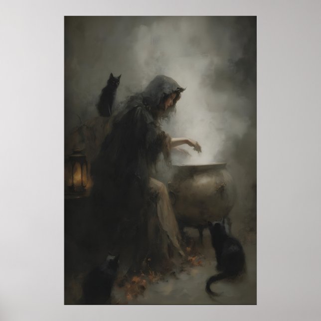 Affiche Sorcière au Chaudron Art Imprimable Gothique Sorce (Devant)