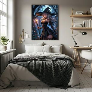 Affiche Sorcière au clair de lune dans une forêt enchantée