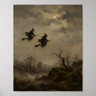 Affiche Sorcière au Clair de Lune I Peinture Vintage