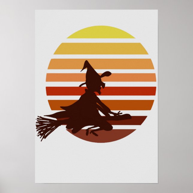 Affiche sorcière au coucher du soleil halloween (Devant)