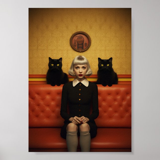 Affiche Sorcière avec chats noirs (Devant)