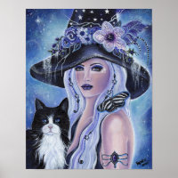 Sorcière avec tuxedo cat art par Renee L. Lavoie