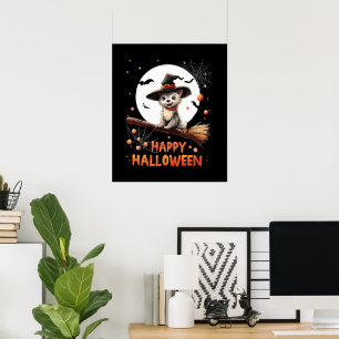 Affiche Sorcière bonbons chien chiot drôle Halloween fantô