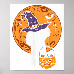 Affiche Sorcière Caniche Lune Citrouille Halloween Chien H