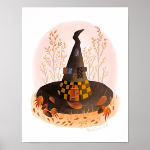 Affiche Sorcière Casquette Cottage Art