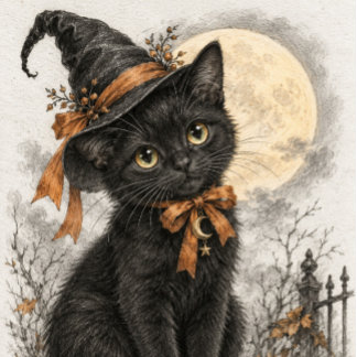 Affiche Sorcière Chat Noir Sous La Pleine Lune