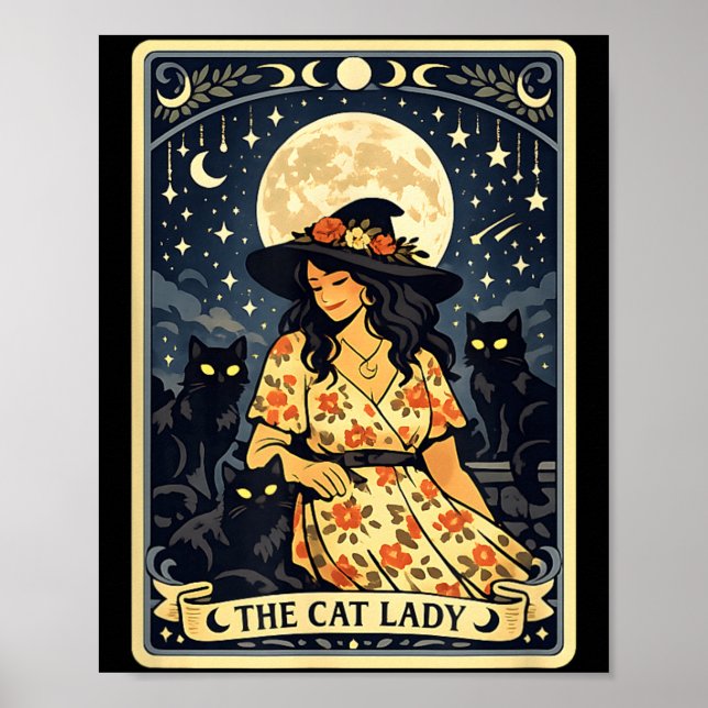 Affiche Sorcière Dame de Chat Lune Chats Noirs Halloween M (Devant)
