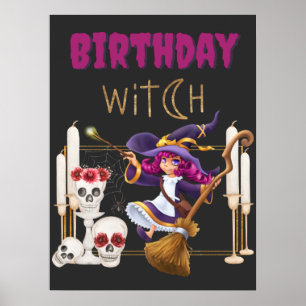 Affiche Sorcière D'Anniversaire Née À La Fête Éffrayante H