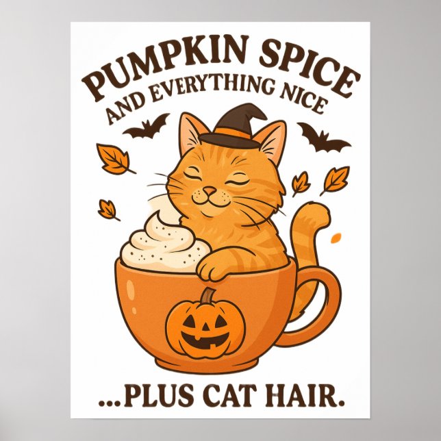 Affiche Sorcière de chat gingembre - Joli design d'Hallowe (Devant)