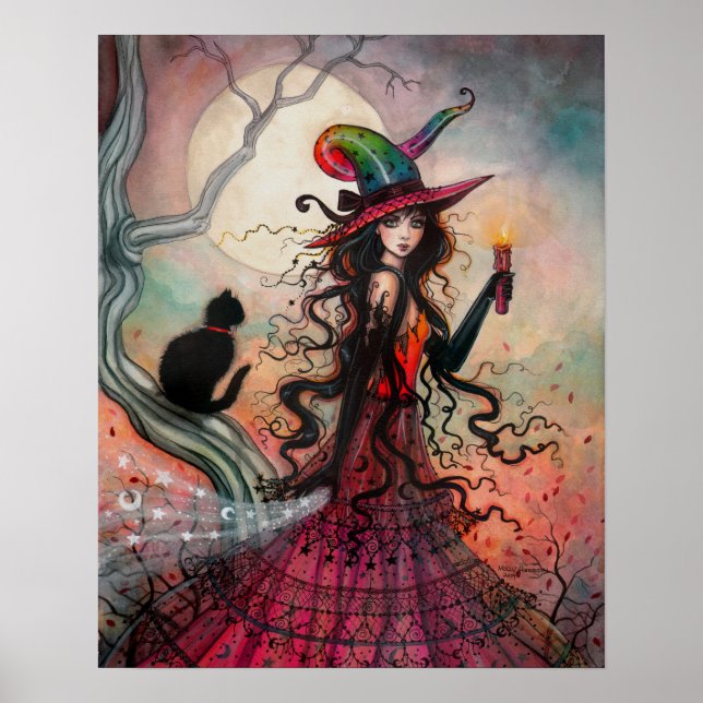 Affiche Sorcière de la flamme d'octobre et art de chat par (Devant)