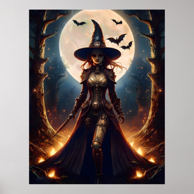 Affiche Sorcière de la forêt Steampunk Halloween (Devant)