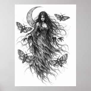 Affiche Sorcière de nuit gothique et art de folklore sombr
