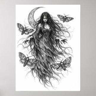 Affiche Sorcière de nuit gothique et art de folklore sombr