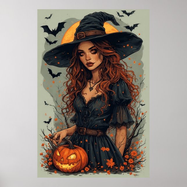 Affiche Sorcière d'Halloween (Devant)