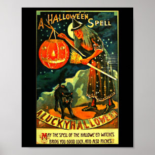 Affiche Sorcière d'Halloween Art Retro vintage