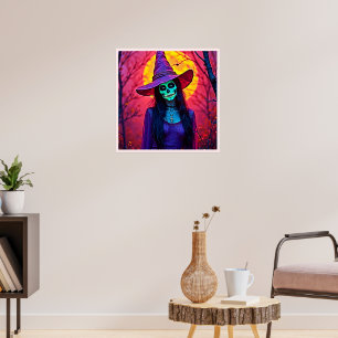 Affiche Sorcière d'Halloween avec conception de visage crâ