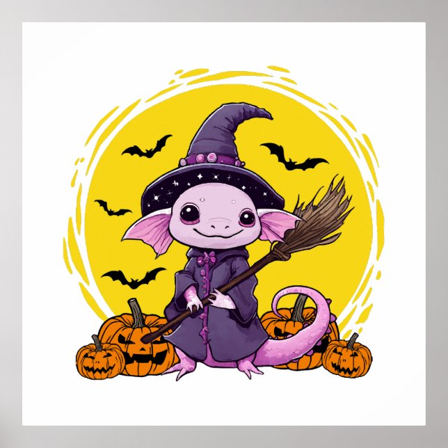 Affiche Sorcière d'Halloween Axolotl Mignon (Devant)