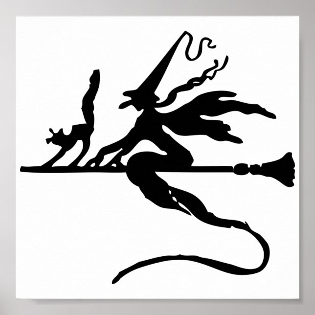 Affiche Sorcière d'Halloween sur Broomstick (Devant)