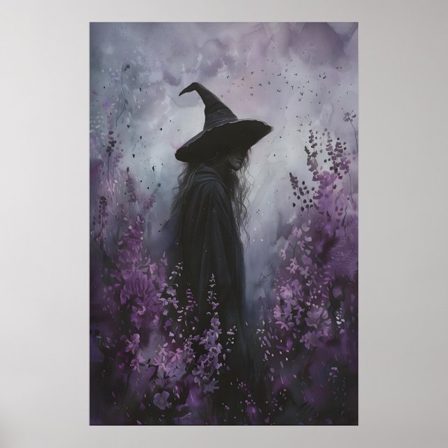 Affiche Sorcière Envoûtante aux Fleurs Violettes Imprimabl (Devant)