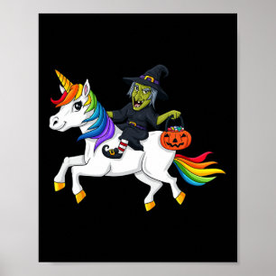 Affiche Sorcière équitation Unicorn Amusement Halloween fi