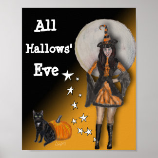 Affiche Sorcière et chat noir