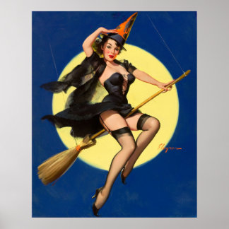 Affiche Sorcière Halloween Pin up sorcière fille sorcière