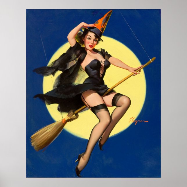 Affiche Sorcière Halloween Pin up sorcière fille sorcière (Devant)