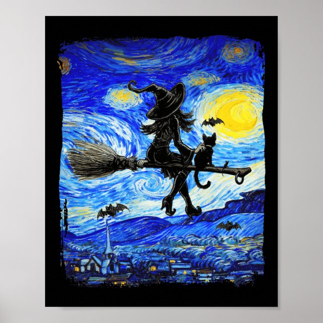 Affiche Sorcière Halloween Starry Night Van Gogh Aesthétiq (Devant)
