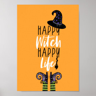Affiche Sorcière orange heureuse de la vie   Halloween de