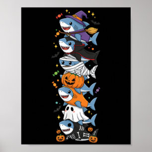 Affiche Sorcière Requin Vampire Fantôme Drôle Halloween En