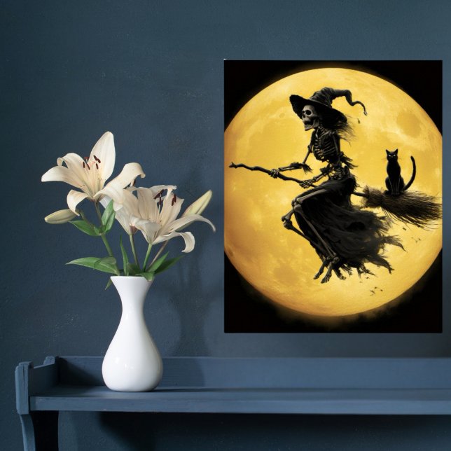 Affiche Sorcière squelette chat lune Halloween épouvantabl (Créateur téléchargé)