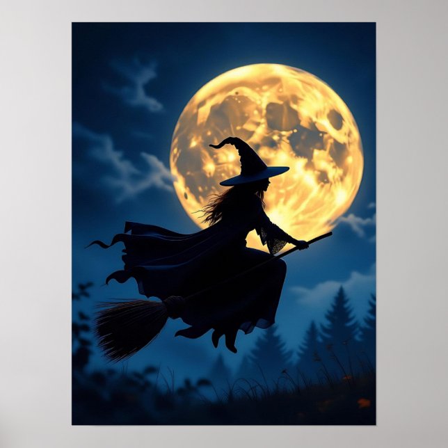 Affiche Sorcière sur chambre par Pleine lune Halloween (Devant)