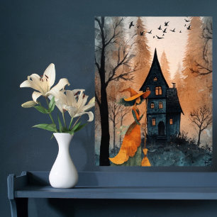 Affiche Sorcière Vintage dans la forêt Halloween élégant