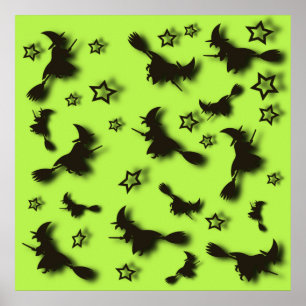 Affiche Sorcière volante parmi les étoiles à la nuit d'Hal