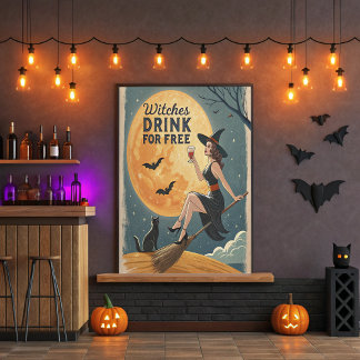 Affiche Sorcières Boire gratuitement - sorcière Vintage et