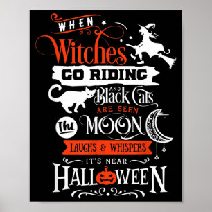 Affiche Sorcières Chats Noirs Et Lune Halloween