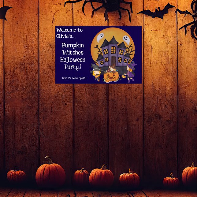 Affiche Sorcières Citrouilles pour enfants fête d'Hallowee (Pumpkin Witches Halloween Party Wall Poster)