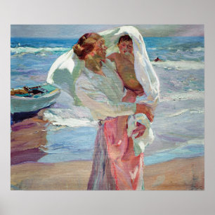 Affiche Sorolla - Après le bain femme et enfant